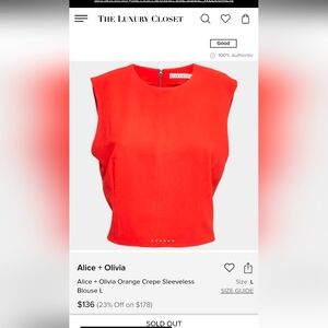 Alice+Olivia Orange Crop Top Size Small